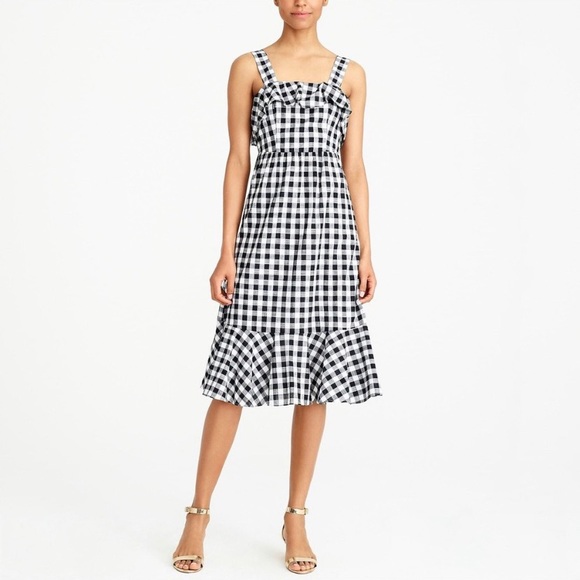 J. Crew Dresses J Crew Gingham Ruffled Midi Dress Poshmark